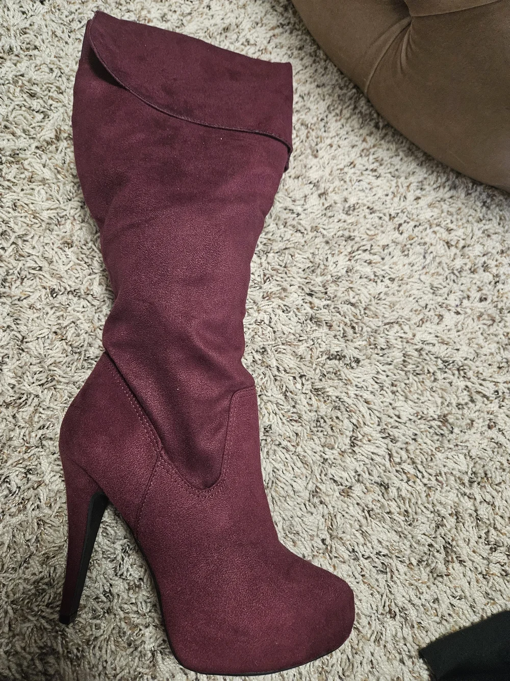 Shoe Dazzle Burgundy Faux Suede Knee High-Heel Boots